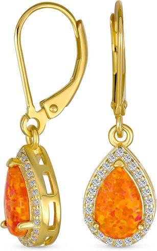 Bling Jewelry Vintage Style Gemstone Cubic Zirconia Halo CZ Round Solitaire Oval Teardrop Princess Cut Created Opal Drop Earrings For Women Lever Back .925 Sterling Silver October Birthstone in Kuwait