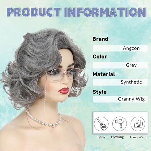 Old Lady Wig Costume Set for Women Grandma Costume Wig Short Grey Curly Granny Wigs Heat Resistant Synthetic Wigs for 100th Days of School Cosplay Halloween Use in Saudi Arabia
