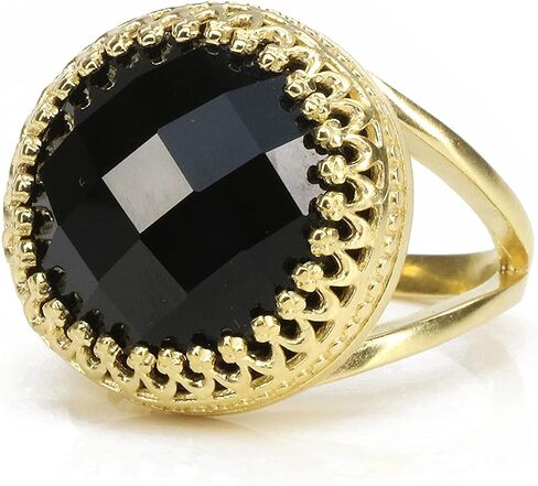 Striking Black Onyx Ring with 14k Gold-filled Ring Band - Handcrafted Black Onyx Rings for Women - Sizes 3-12.5 - Onyx Jewelry for Any Occasion - Handmade Jewelry in Saudi Arabia