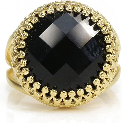 Striking Black Onyx Ring with 14k Gold-filled Ring Band - Handcrafted Black Onyx Rings for Women - Sizes 3-12.5 - Onyx Jewelry for Any Occasion - Handmade Jewelry in Saudi Arabia