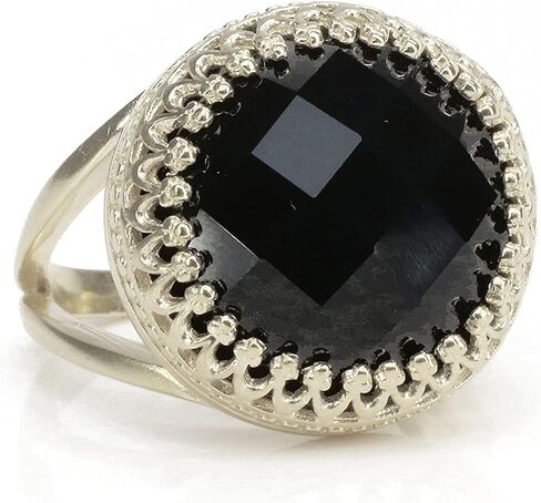 Striking Black Onyx Ring with 14k Gold-filled Ring Band - Handcrafted Black Onyx Rings for Women - Sizes 3-12.5 - Onyx Jewelry for Any Occasion - Handmade Jewelry in Saudi Arabia