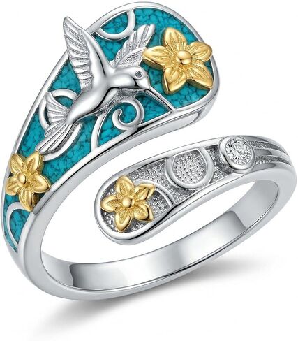 ONEFINITY Hummingbird Spoon Rings 925 Sterling Silver Turquoise Hummingbird Sunflower Thumb Wrap Rings Boho Western Jewelry Gift for Women in Kuwait