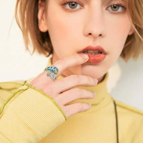 ONEFINITY Hummingbird Spoon Rings 925 Sterling Silver Turquoise Hummingbird Sunflower Thumb Wrap Rings Boho Western Jewelry Gift for Women in Kuwait