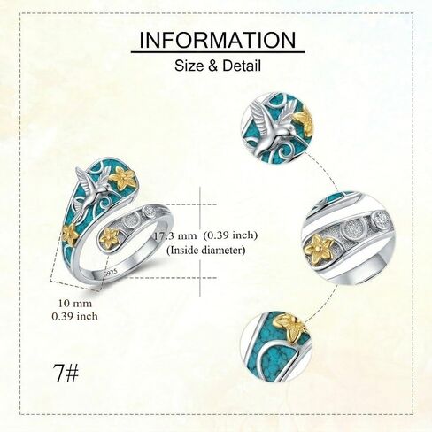 ONEFINITY Hummingbird Spoon Rings 925 Sterling Silver Turquoise Hummingbird Sunflower Thumb Wrap Rings Boho Western Jewelry Gift for Women in Kuwait