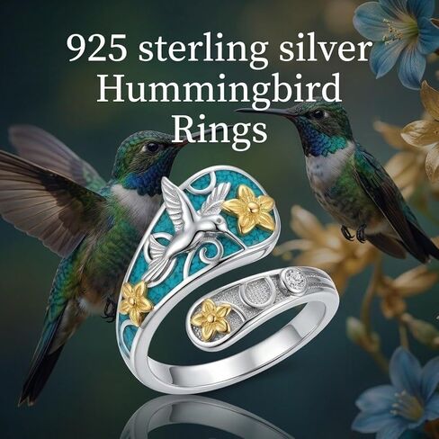 ONEFINITY Hummingbird Spoon Rings 925 Sterling Silver Turquoise Hummingbird Sunflower Thumb Wrap Rings Boho Western Jewelry Gift for Women in Kuwait