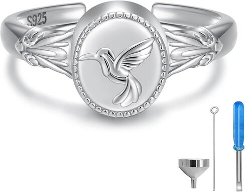 925 Sterling Silver Hummingbird Butterfly Urn Ring for Ashes Adjustable Memorial Cremation Ring Keepsake Jewelry for Women Sympathy Gift Remembrance Jewelry in Saudi Arabia