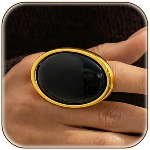 Chunky Oval Stone Statement Ring for Women Gold Tone Red Black Resin Bold Band Cocktail Ring for Daily Wear Party Date Night in Saudi Arabia