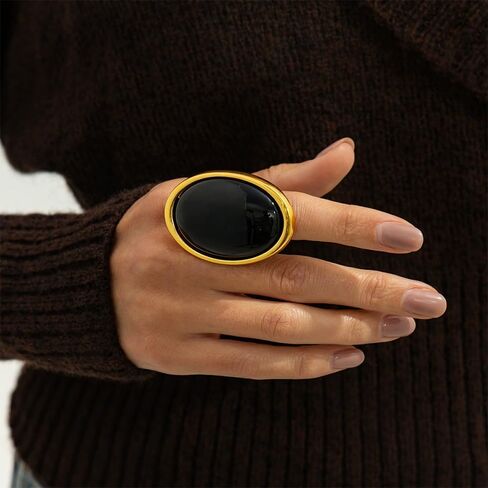 Chunky Oval Stone Statement Ring for Women Gold Tone Red Black Resin Bold Band Cocktail Ring for Daily Wear Party Date Night in Saudi Arabia