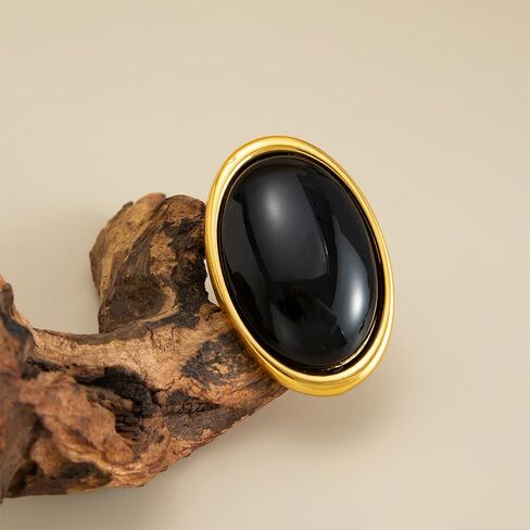 Chunky Oval Stone Statement Ring for Women Gold Tone Red Black Resin Bold Band Cocktail Ring for Daily Wear Party Date Night in Saudi Arabia