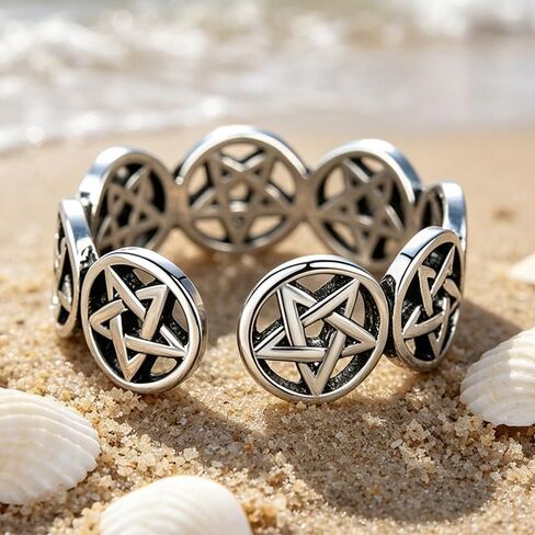 Fashion Pentagram Open Band Rings for Women Men Daily Casual Party Wide Rings Jewelry Gifts in Kuwait