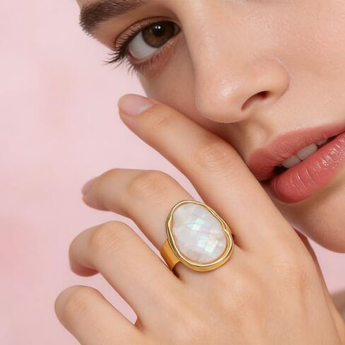 Vintage Irregular Oval Shell Stone Adjustable Open Band Statement Ring for Women Men Elegant Gold-Tone Geometry Statement Stacking Finger Band Wedding Party Fashion Jewelry in Saudi Arabia