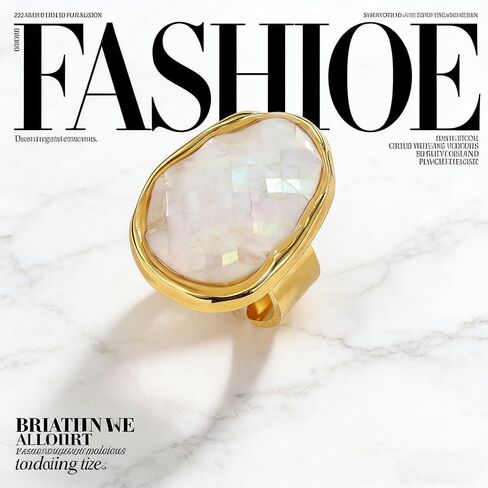 Vintage Irregular Oval Shell Stone Adjustable Open Band Statement Ring for Women Men Elegant Gold-Tone Geometry Statement Stacking Finger Band Wedding Party Fashion Jewelry in Saudi Arabia