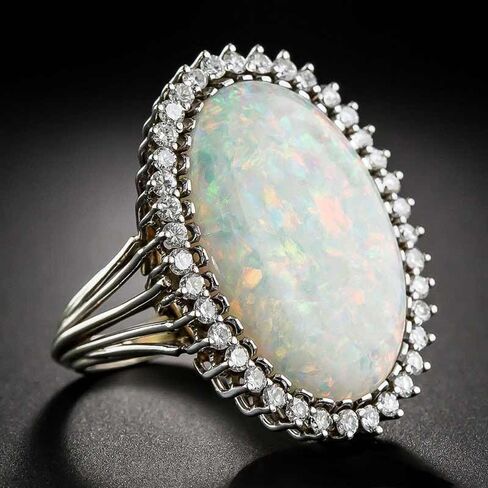 Vinatge Elegant Oval Synthetic Opal Rings for Women Wedding Party Gemstone Rings Fashion Jewelry Gift in Kuwait