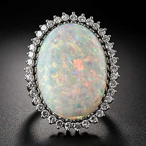 Vinatge Elegant Oval Synthetic Opal Rings for Women Wedding Party Gemstone Rings Fashion Jewelry Gift in Kuwait