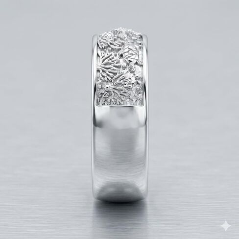 925 Sterling Silver Ocean Sea Life Band Ring, Starfish Coral Reef Engraved Wide Statement Ring for Women Men, Beach Nautical Ring in Saudi Arabia