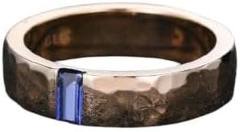 Emerald Cut Natural Gemstone Wedding Band Ring with Baguette Diamond, Textured Finish, 6mm, 925 Sterling Silver Ring in Kuwait