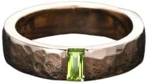 Emerald Cut Natural Gemstone Wedding Band Ring with Baguette Diamond, Textured Finish, 6mm, 925 Sterling Silver Ring in Kuwait