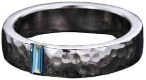 Emerald Cut Natural Gemstone Wedding Band Ring with Baguette Diamond, Textured Finish, 6mm, 925 Sterling Silver Ring in Kuwait