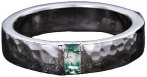 Emerald Cut Natural Gemstone Wedding Band Ring with Baguette Diamond, Textured Finish, 6mm, 925 Sterling Silver Ring in Kuwait