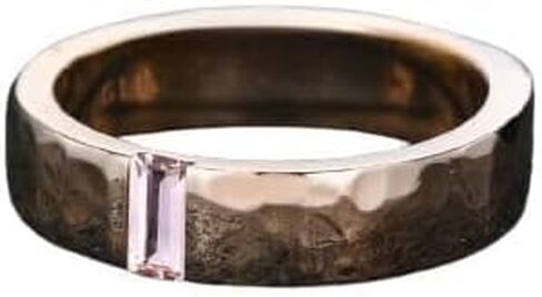 Emerald Cut Natural Gemstone Wedding Band Ring with Baguette Diamond, Textured Finish, 6mm, 925 Sterling Silver Ring in Kuwait