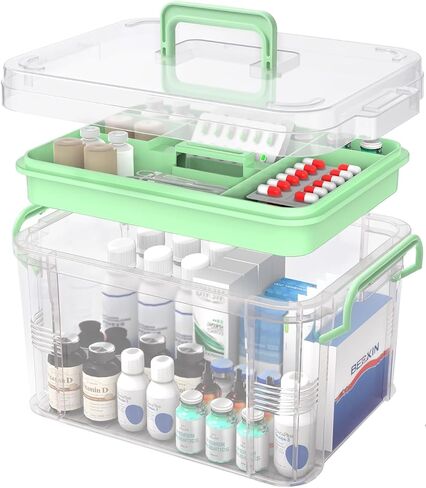 NZYNZY 15QT Clear Medicine Organizer Storage Box with Handle Medicine Container with Tray, Thickened Plastic Empty First Aid Box, Multipurpose Medical Medication Caddy Container Chest in Kuwait