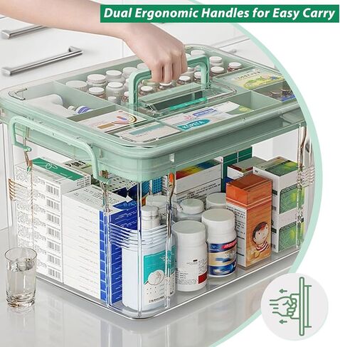 NZYNZY 15QT Clear Medicine Organizer Storage Box with Handle Medicine Container with Tray, Thickened Plastic Empty First Aid Box, Multipurpose Medical Medication Caddy Container Chest in Kuwait