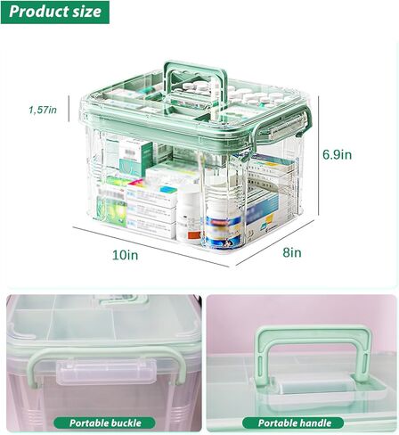 NZYNZY 15QT Clear Medicine Organizer Storage Box with Handle Medicine Container with Tray, Thickened Plastic Empty First Aid Box, Multipurpose Medical Medication Caddy Container Chest in Kuwait