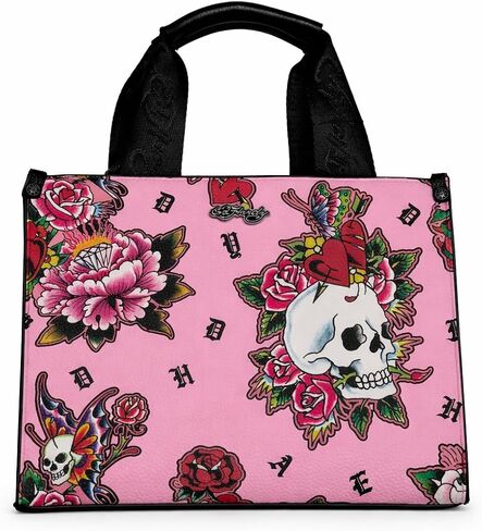 ED HARDY Women’s Tattoo Print Crossbody Bag – Floral Skull Graphic Shoulder Bag with Adjustable Strap in Saudi Arabia