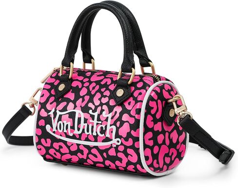 Von Dutch Hanna Cheetah Print Bag | 6.5" Vegan Leather Mini Crossbody with Logo Hardware, Top Handles & Zipper Pouch in Saudi Arabia