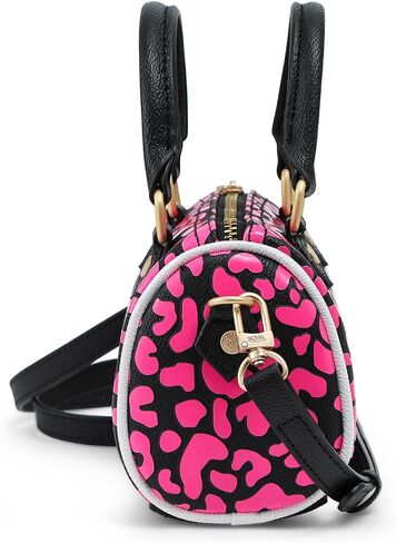 Von Dutch Hanna Cheetah Print Bag | 6.5" Vegan Leather Mini Crossbody with Logo Hardware, Top Handles & Zipper Pouch in Saudi Arabia
