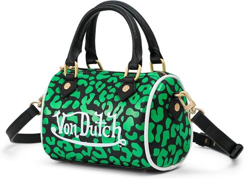 Von Dutch Hanna Cheetah Print Bag | 6.5" Vegan Leather Mini Crossbody with Logo Hardware, Top Handles & Zipper Pouch in Saudi Arabia