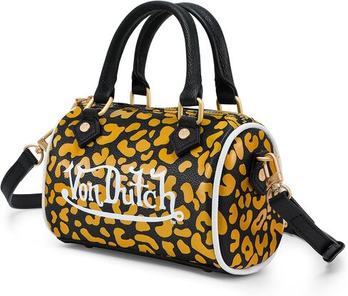 Von Dutch Hanna Cheetah Print Bag | 6.5" Vegan Leather Mini Crossbody with Logo Hardware, Top Handles & Zipper Pouch in Saudi Arabia