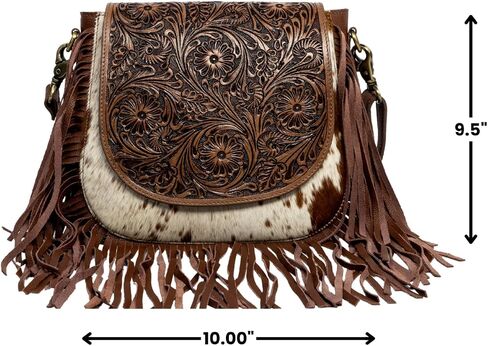 American Bison Brown Western Crossbody Bag – Saddle-Inspired Purse with Hair-On-Hide, Fringe & Filigree Flap in Saudi Arabia