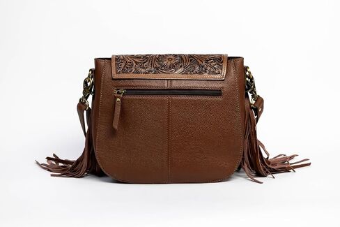 American Bison Brown Western Crossbody Bag – Saddle-Inspired Purse with Hair-On-Hide, Fringe & Filigree Flap in Saudi Arabia