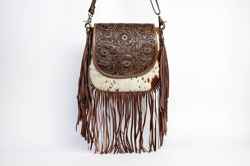American Bison Brown Western Crossbody Bag – Saddle-Inspired Purse with Hair-On-Hide, Fringe & Filigree Flap in Saudi Arabia