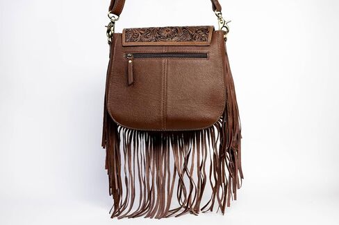 American Bison Brown Western Crossbody Bag – Saddle-Inspired Purse with Hair-On-Hide, Fringe & Filigree Flap in Saudi Arabia