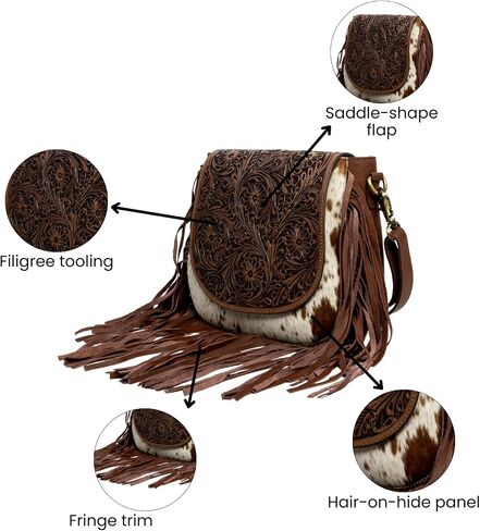 American Bison Brown Western Crossbody Bag – Saddle-Inspired Purse with Hair-On-Hide, Fringe & Filigree Flap in Saudi Arabia