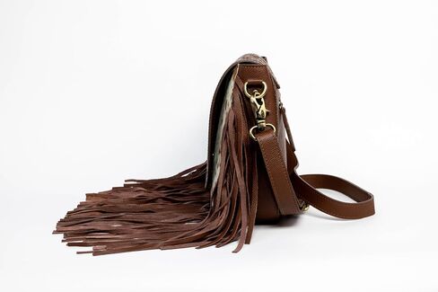 American Bison Brown Western Crossbody Bag – Saddle-Inspired Purse with Hair-On-Hide, Fringe & Filigree Flap in Saudi Arabia