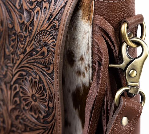American Bison Brown Western Crossbody Bag – Saddle-Inspired Purse with Hair-On-Hide, Fringe & Filigree Flap in Saudi Arabia