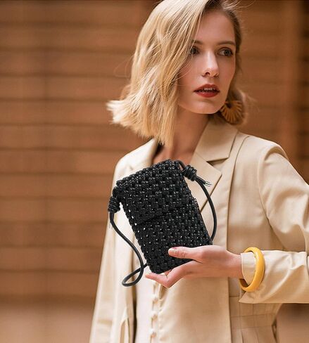 myfriday Woven Faux Leather Crossbody Phone Bag for Women, Small Sling Shoulder Purse Trendy Summer Bag with Buckle Closure in Saudi Arabia