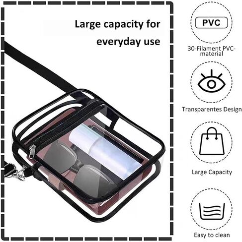 Clear Crossbody Bag Stadium Approved, Transparent Purse with Adjustable Strap for Concerts Sports Events Festivals in Kuwait