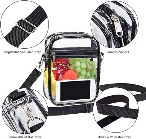 Clear Crossbody Bag Stadium Approved, Transparent Purse with Adjustable Strap for Concerts Sports Events Festivals in Kuwait