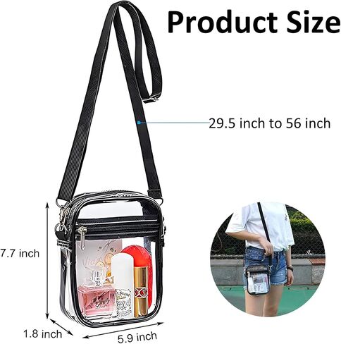 Clear Crossbody Bag Stadium Approved, Transparent Purse with Adjustable Strap for Concerts Sports Events Festivals in Kuwait