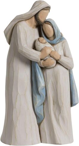 10 Inch Holy Family Figurine – Modern Wood Carving Style Nativity Scene in Morandi Tones, Resin Sculpture for Christmas and Home Religious Décor in Saudi Arabia