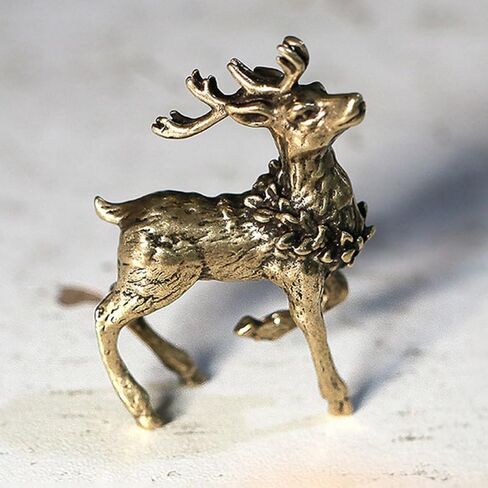 Brass Deer Ornament Vintage Animal Miniature Home Office Tabletop Decoration Accessories Tea Pet Gift for Men Women in Kuwait