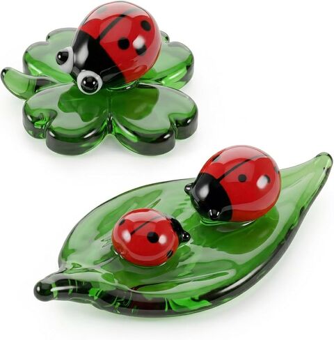 2 Pcs Mini Ladybug Decor Crystal Figurines, Ladybug Glass Decor Colorful Insect Statue, and Collectible Figurine for Room Décor and Gift in Kuwait