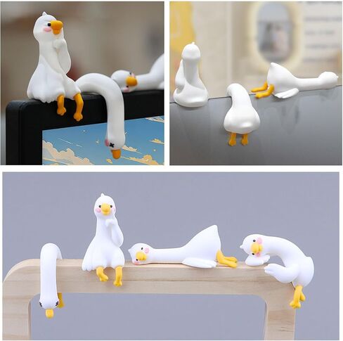 4Pcs Mini Resin Goose, Computer Monitor Decor Figurines, Lazy Duck Computer Decoration, Cute Desk Accessories for Car Dashboard Office Desk in Kuwait