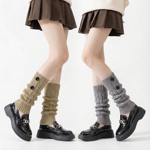 Knitted Wool Socks with Leg Grip and Button Closure, 2-Pack in Kuwait