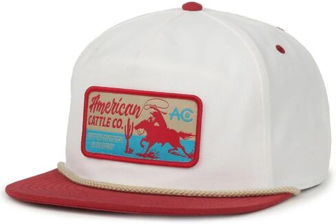Ranch Hand Snapback Hat - Flat Brim Western Baseball Cap with Cowboy Patch, Adjustable Rodeo Trucker Hat for Men White/Red in Saudi Arabia