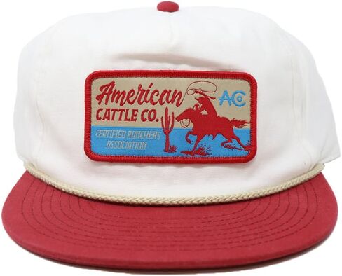 Ranch Hand Snapback Hat - Flat Brim Western Baseball Cap with Cowboy Patch, Adjustable Rodeo Trucker Hat for Men White/Red in Saudi Arabia